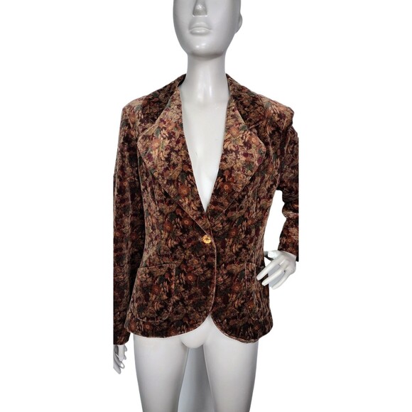 Vintage 60s Edith Flagg California Velvet Fall Floral Single-Button Blazer M-XL - Picture 4 of 8